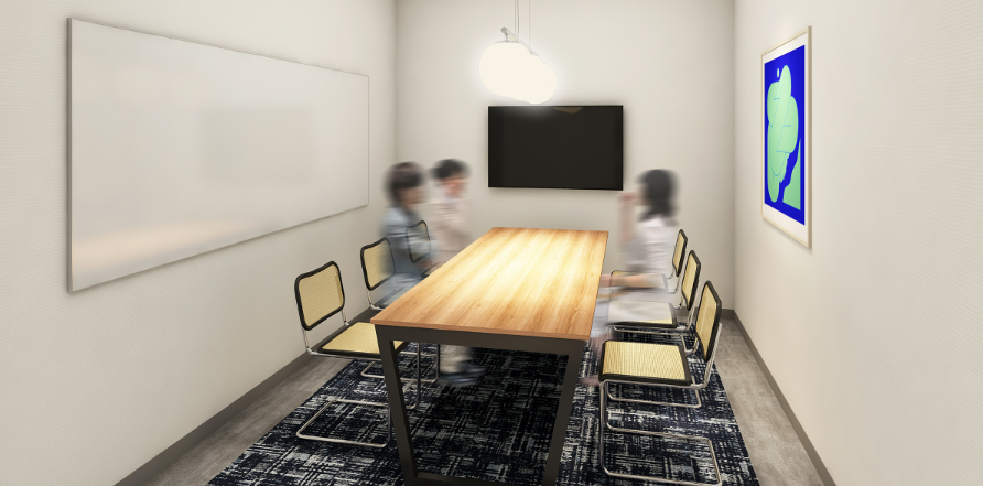 会議室_全4室（6名用3室、12名用1室）の会議室をご用意。 大切なお客様へのおもてなしとして、来客時には受付によるティーサーブ（有料）もご利用いただけます。