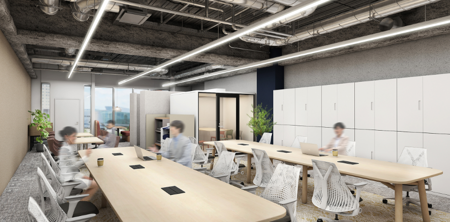 セットアップ_専用室内にWEBブースや会議室、ワードローブが備わったセットアップオフィス。限られた空間の中に必要な設備が整っており、その日の気分に合わせて多様な働き方が可能です。