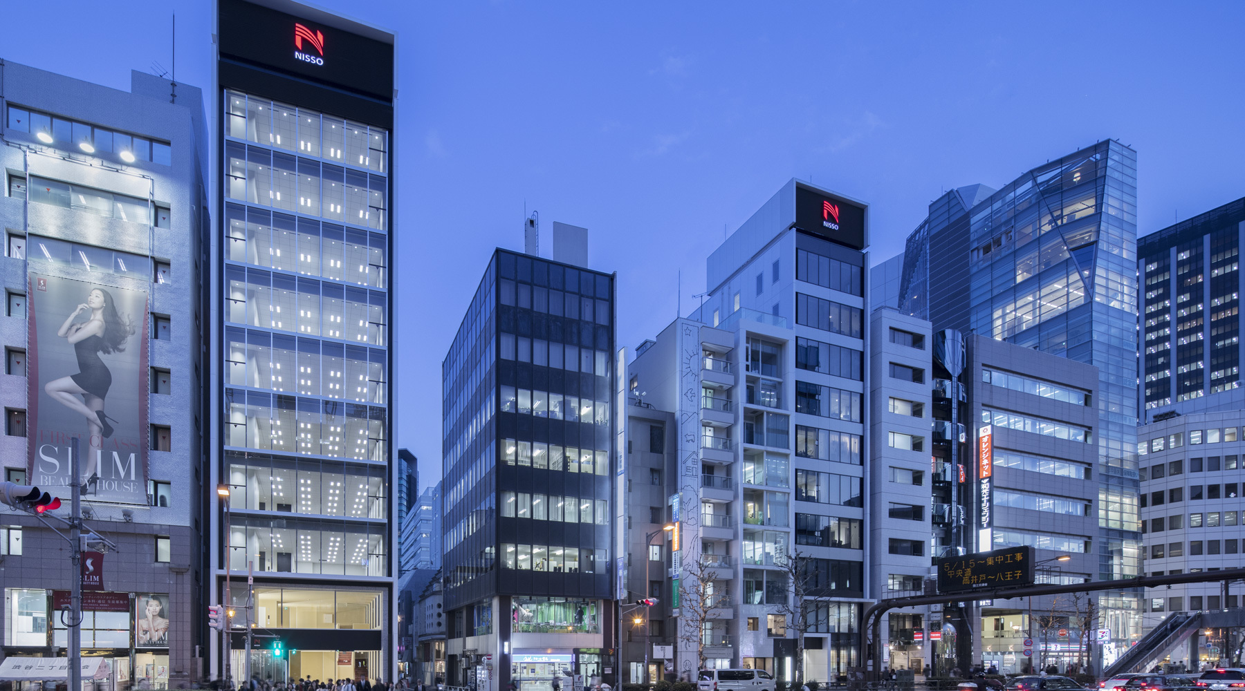 Exterior: Highly visible building facing Aoyama Dori