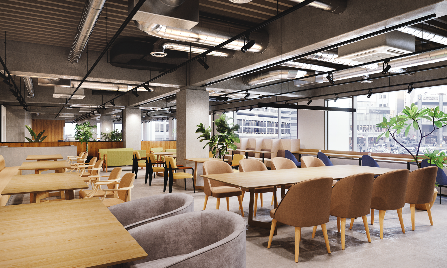 シェアラウンジ_フリーアドレスで作業場は自由。一時利用もできます。