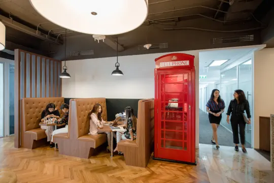 Telephone booths _ telephone booths are equipped to resemble London public telephones.