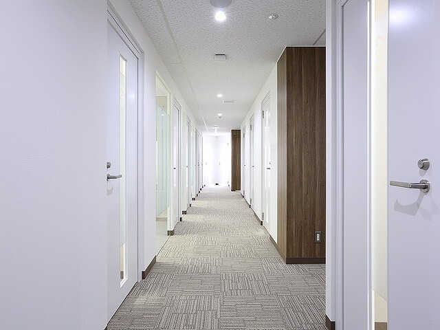 共用部_廊下。ホテルのようなゆったりとした内装になっています。